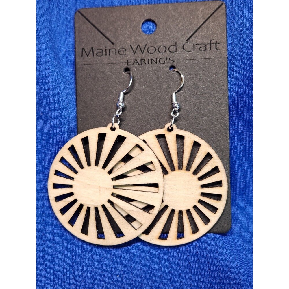 1 Pair Round Shaped Laser Cut Wooden Dangle Earrings Boho Style.